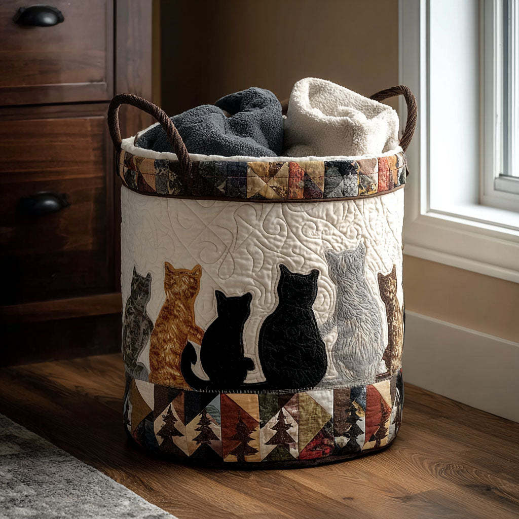 🎨 Handcrafted Cat-Themed Quilted Laundry Basket — Stylish Home Décor 🐾