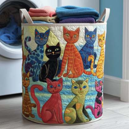 🎨 Handcrafted Cat-Themed Quilted Laundry Basket — Stylish Home Décor 🐾