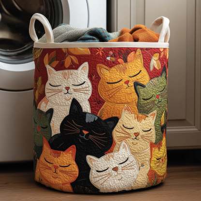 🎨 Handcrafted Cat-Themed Quilted Laundry Basket — Stylish Home Décor 🐾