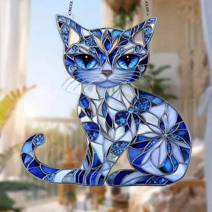 Blue & White Cat Suncatcher Ornament🐱