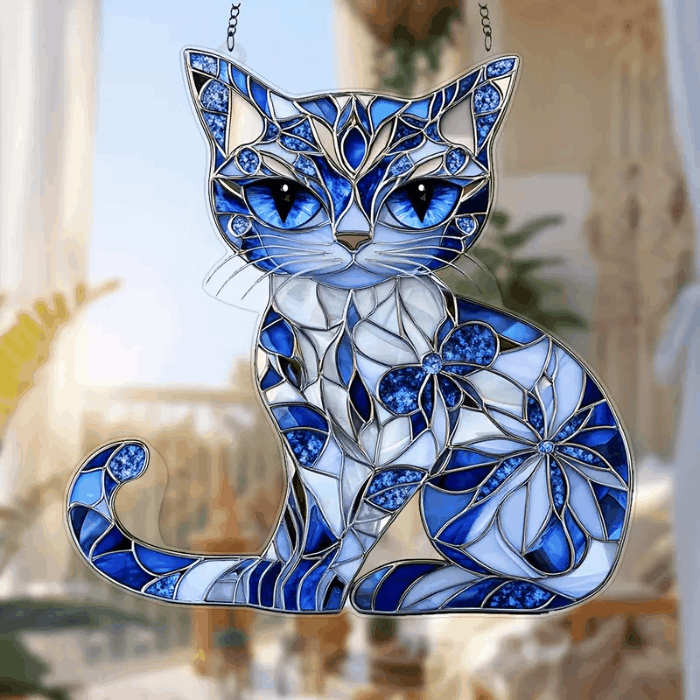 Blue & White Cat Suncatcher Ornament🐱