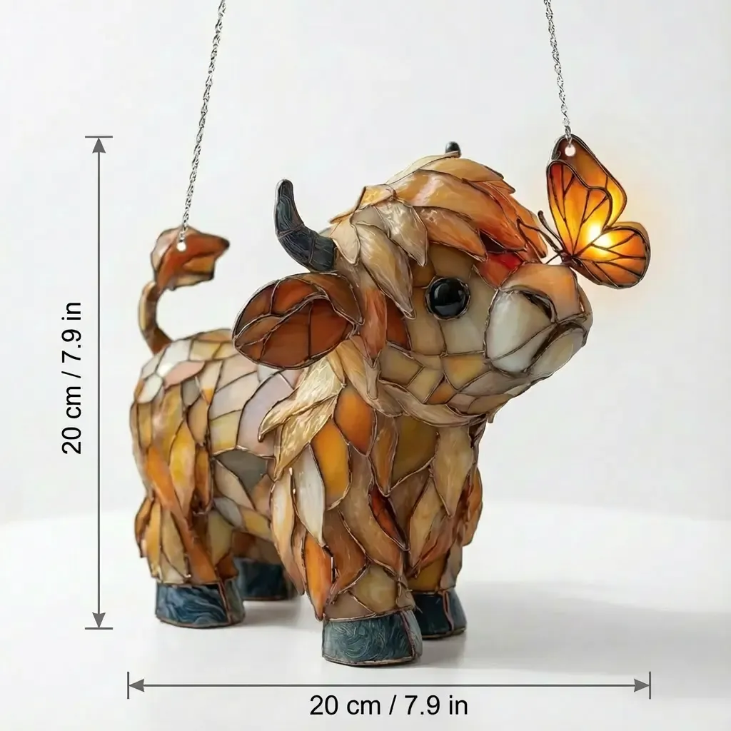 🦋 New & Limited | Handcrafted Highland Cow Suncatcher with Butterfly – Artisan Window Decor