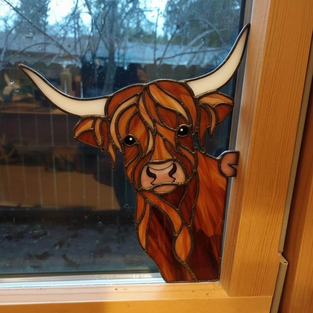 Handcrafted Highland Cow Window Corner Decor 🐮✨ | Limited Edition Handmade Window Accent 🌞