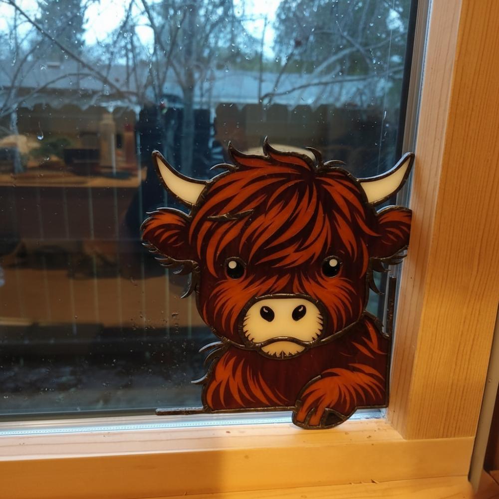 Handcrafted Highland Cow Window Corner Decor 🐮✨ | Limited Edition Handmade Window Accent 🌞