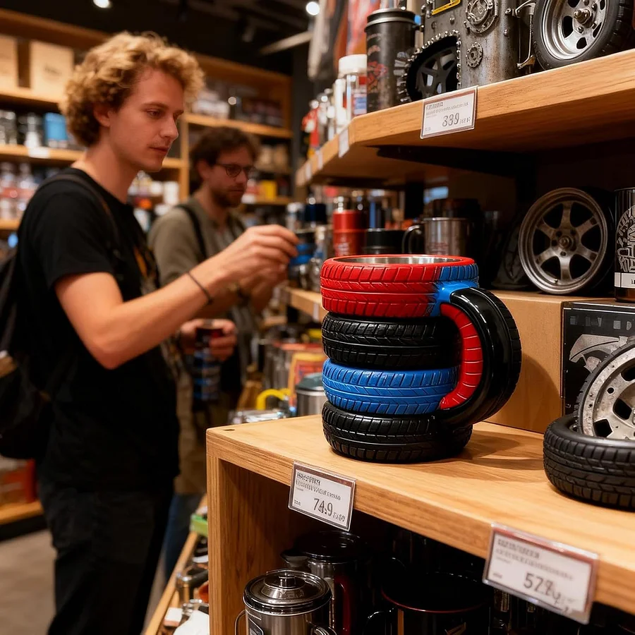 🏁 Triple Color Tire Coffee Mug – New Arrival | Limited Edition Fun Design