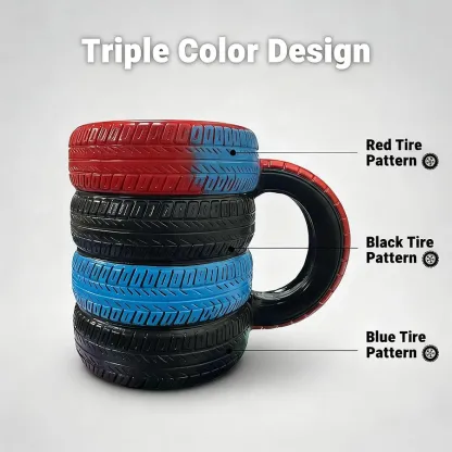 🏁 Triple Color Tire Coffee Mug – New Arrival | Limited Edition Fun Design