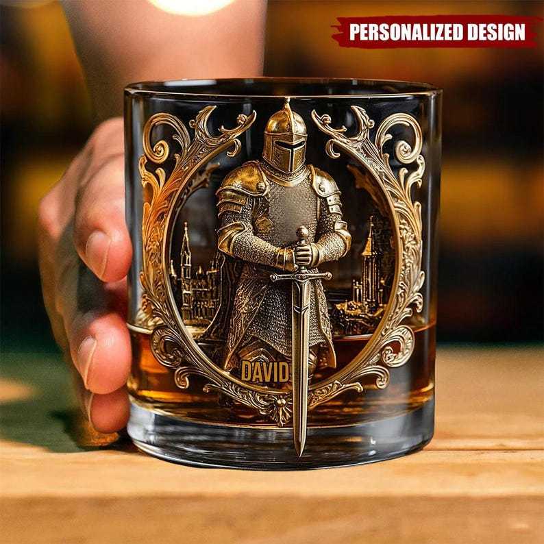 Knight of God Whisky Personalized Glasses