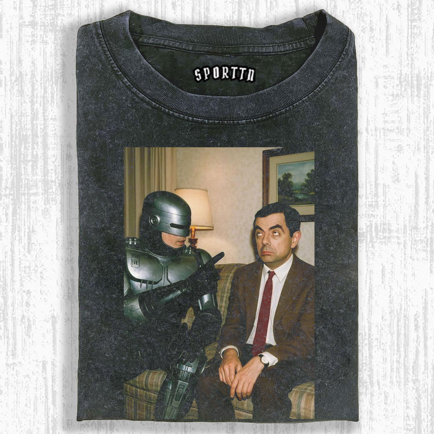 THE FANTASTIC CROSSOVER OF ROBOCOP AND MR. BEAN T-SHIRT-LASPORTN
