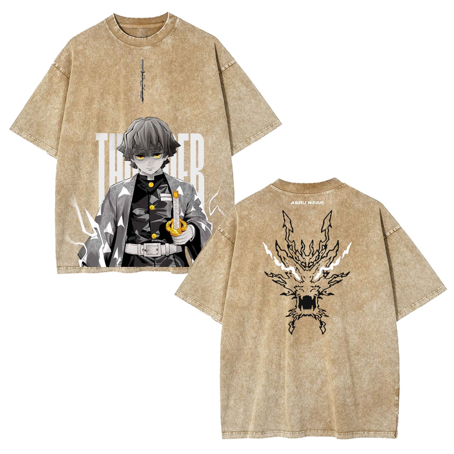 ZENITSU DEMON SLAYER UNISEX WASHED T-SHIRT-[DS]-LASPORTN