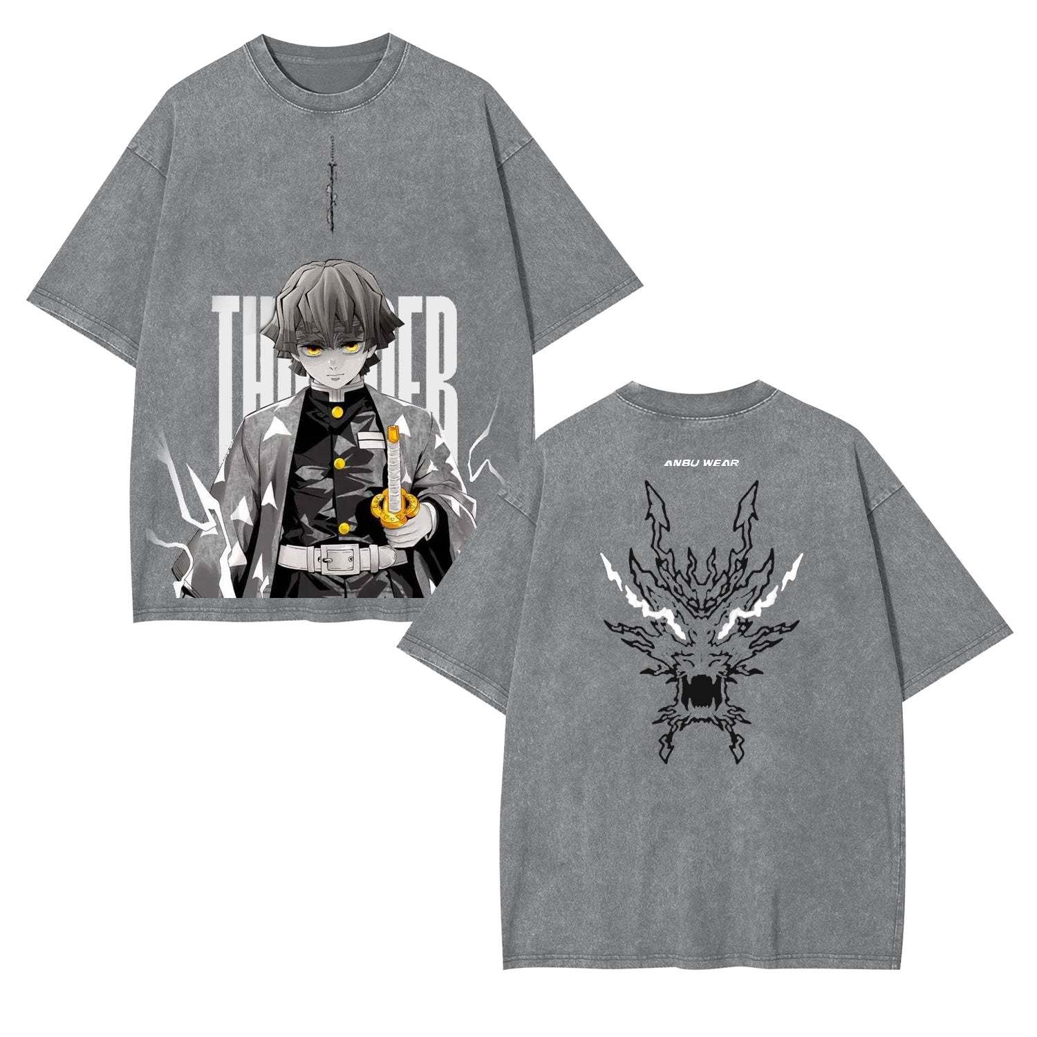 ZENITSU DEMON SLAYER UNISEX WASHED T-SHIRT-[DS]-LASPORTN