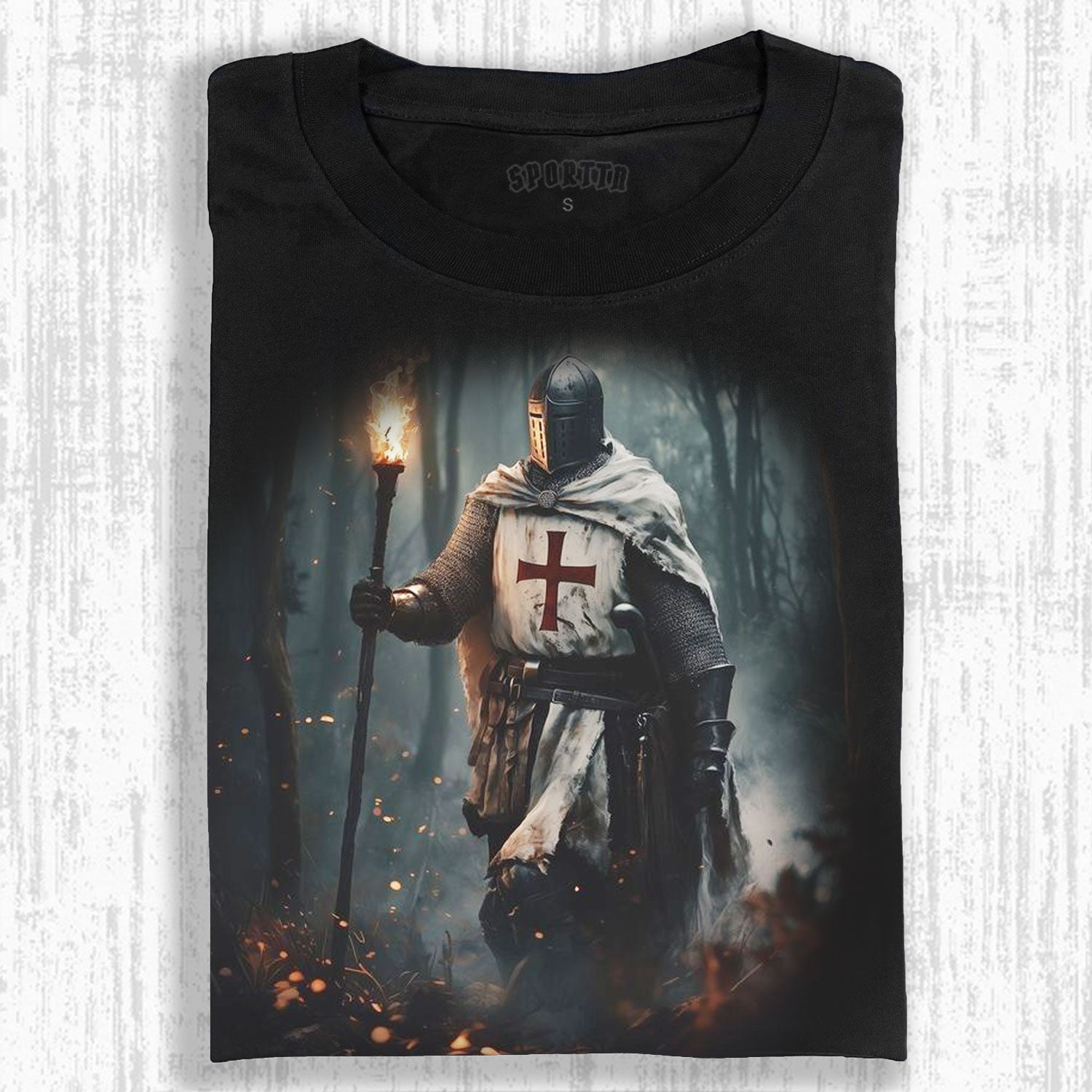 KNIGHTS TEMPLAR - THEMED RETRO T-SHIRT-LASPORTN