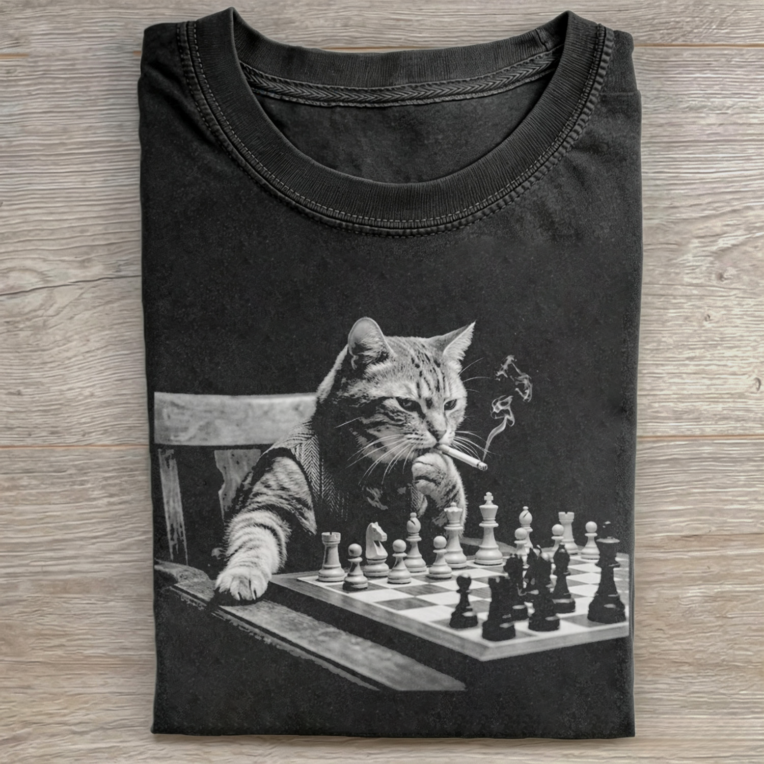 Smoking Cat Playing Chess T-Shirt