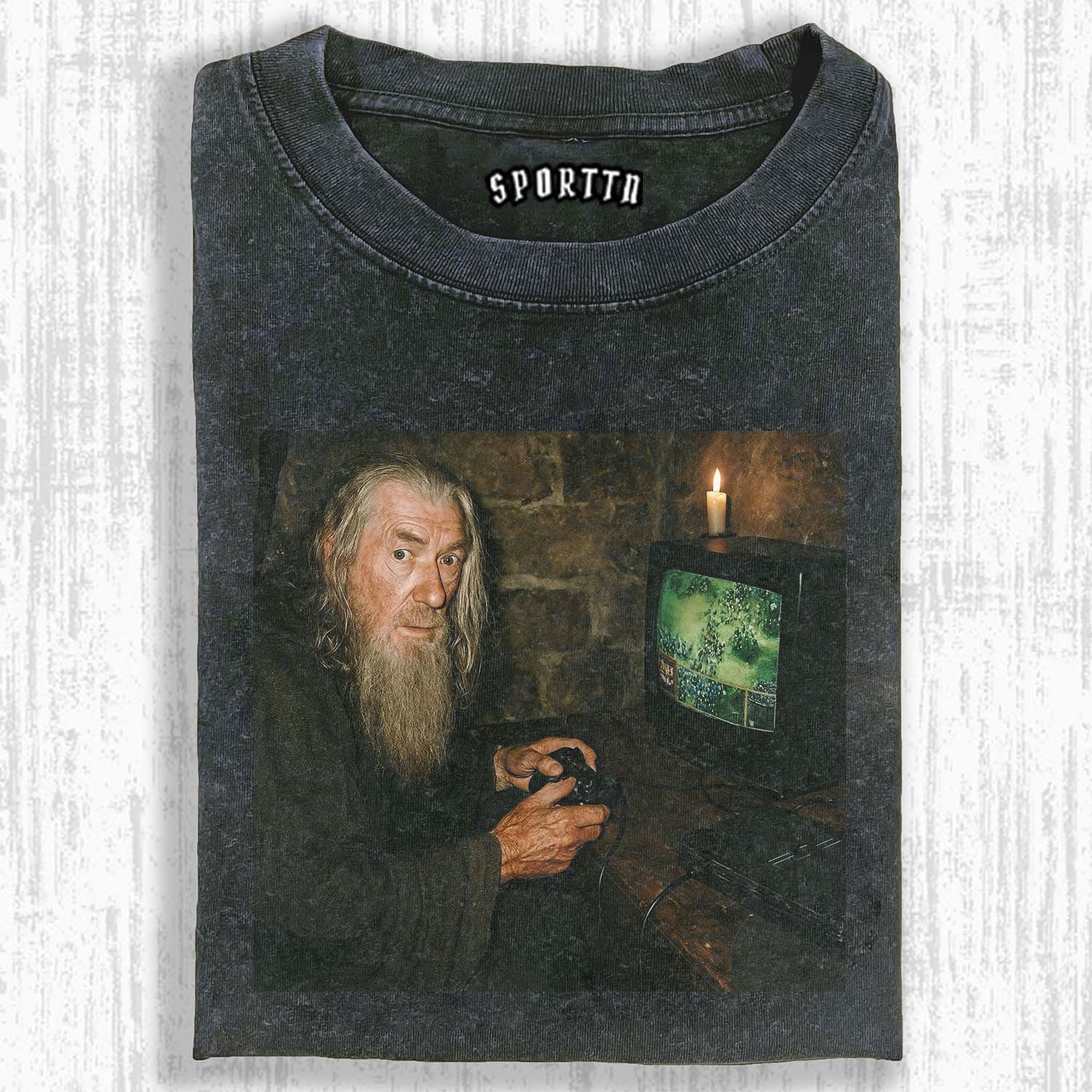 GANDALF CROSS - DIMENSIONAL GAMING FUN - THEMED T-SHIRT-LASPORTN