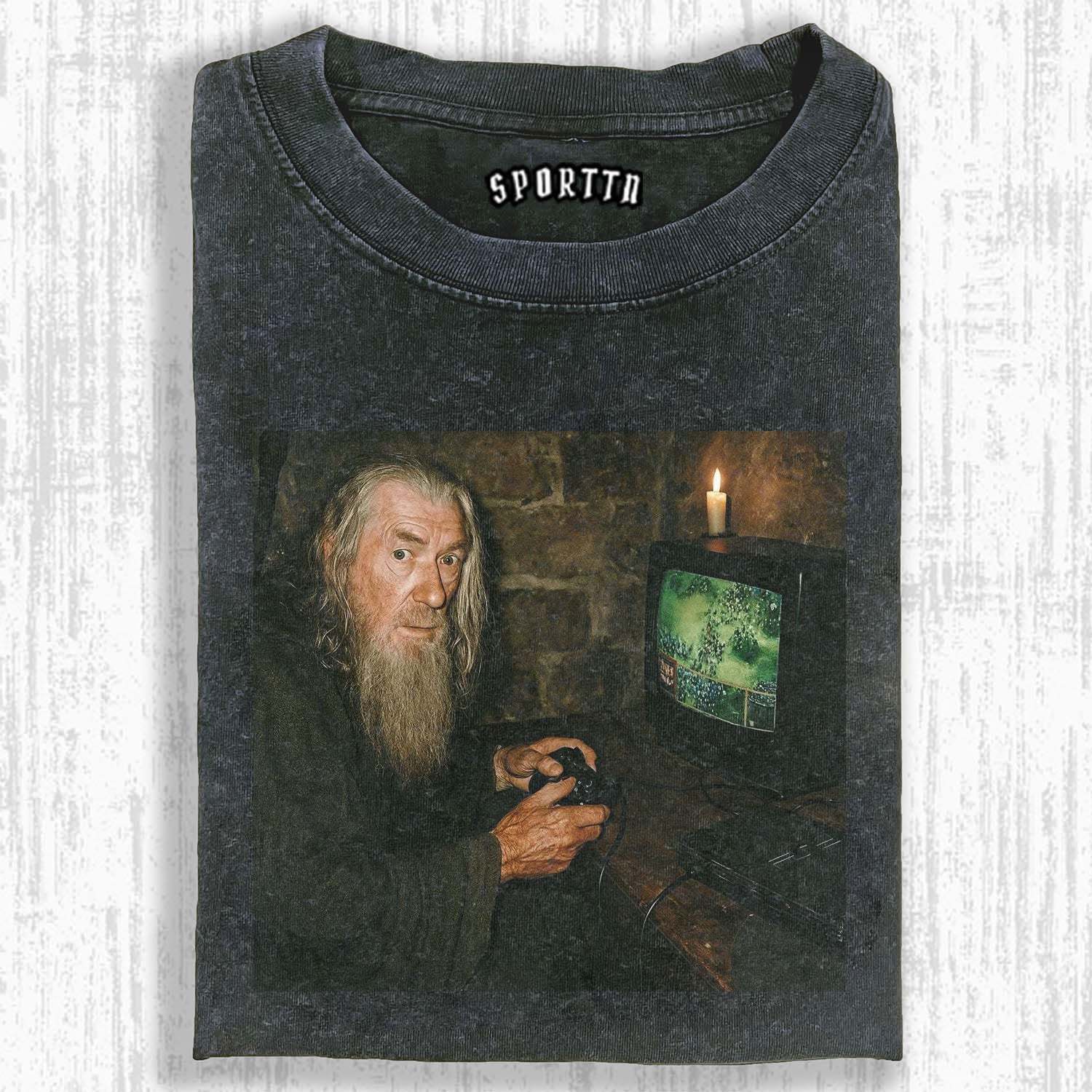 GANDALF CROSS - DIMENSIONAL GAMING FUN - THEMED T-SHIRT-LASPORTN