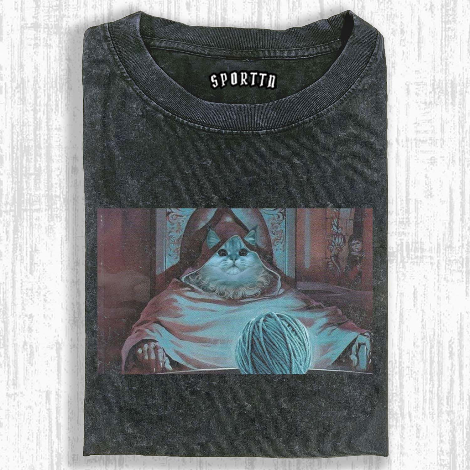 FUNNY T - SHIRT WITH ADORABLE CAT AS MYSTERIOUS ELDER AND YARN BALL-LASPORTN