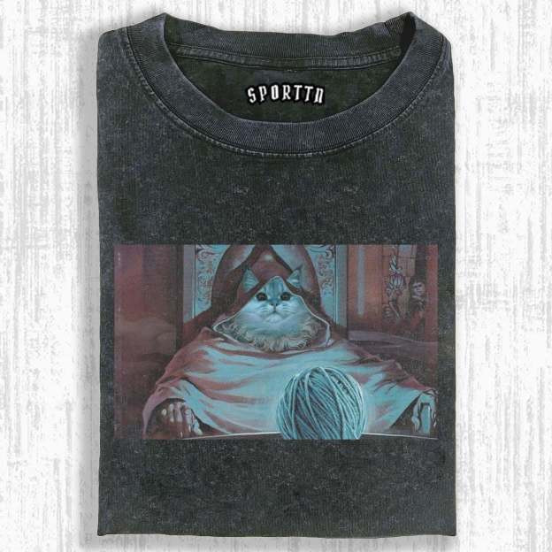 FUNNY T - SHIRT WITH ADORABLE CAT AS MYSTERIOUS ELDER AND YARN BALL-LASPORTN