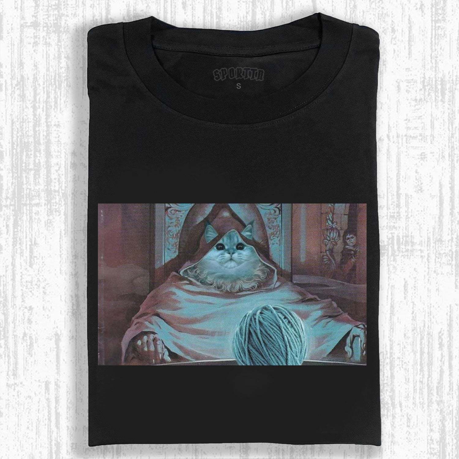FUNNY T - SHIRT WITH ADORABLE CAT AS MYSTERIOUS ELDER AND YARN BALL-LASPORTN