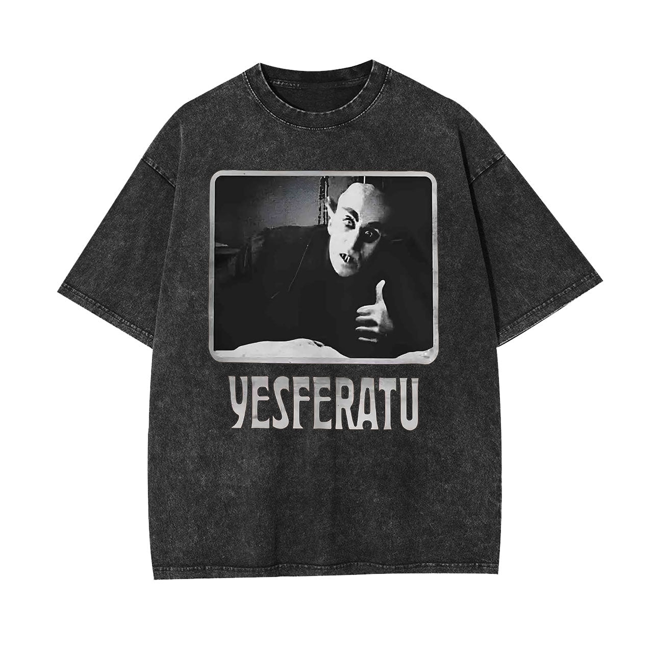 YESFERATU FUNNY HORROR RETRO WASHED T-SHIRT-LASPORTN