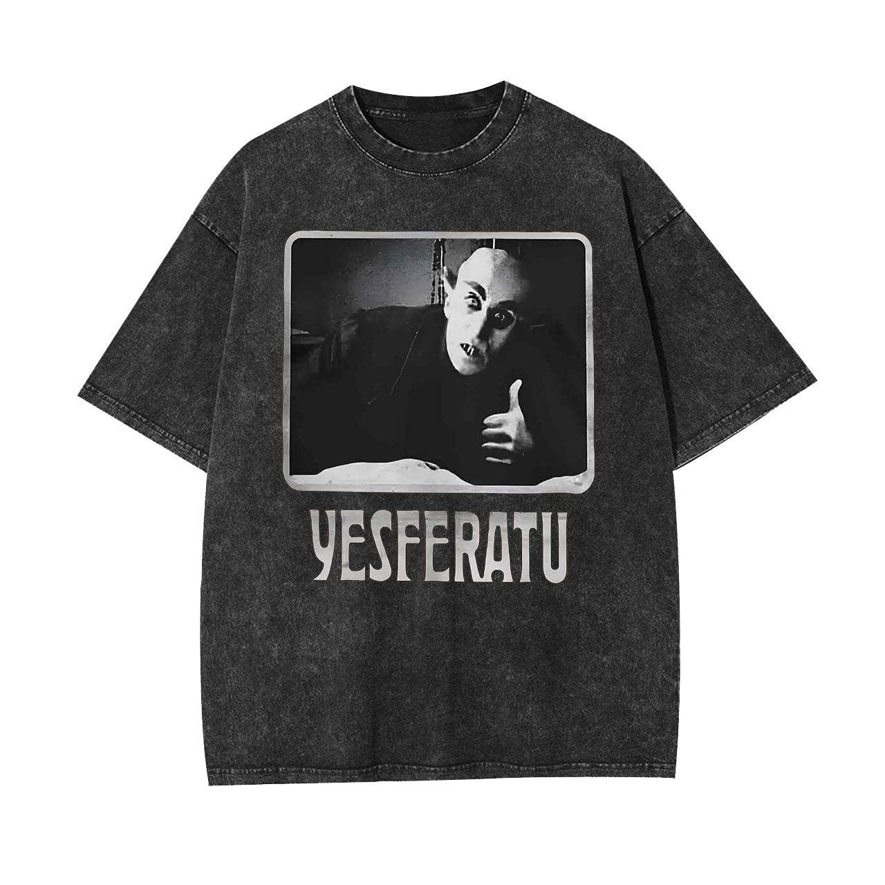 YESFERATU FUNNY HORROR RETRO WASHED T-SHIRT-LASPORTN
