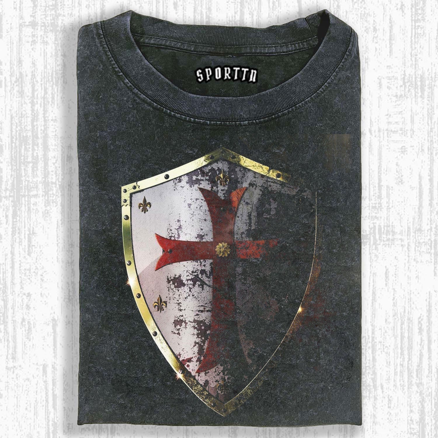 KNIGHTS TEMPLAR CROSS SHIELD VINTAGE T-SHIRT-LASPORTN