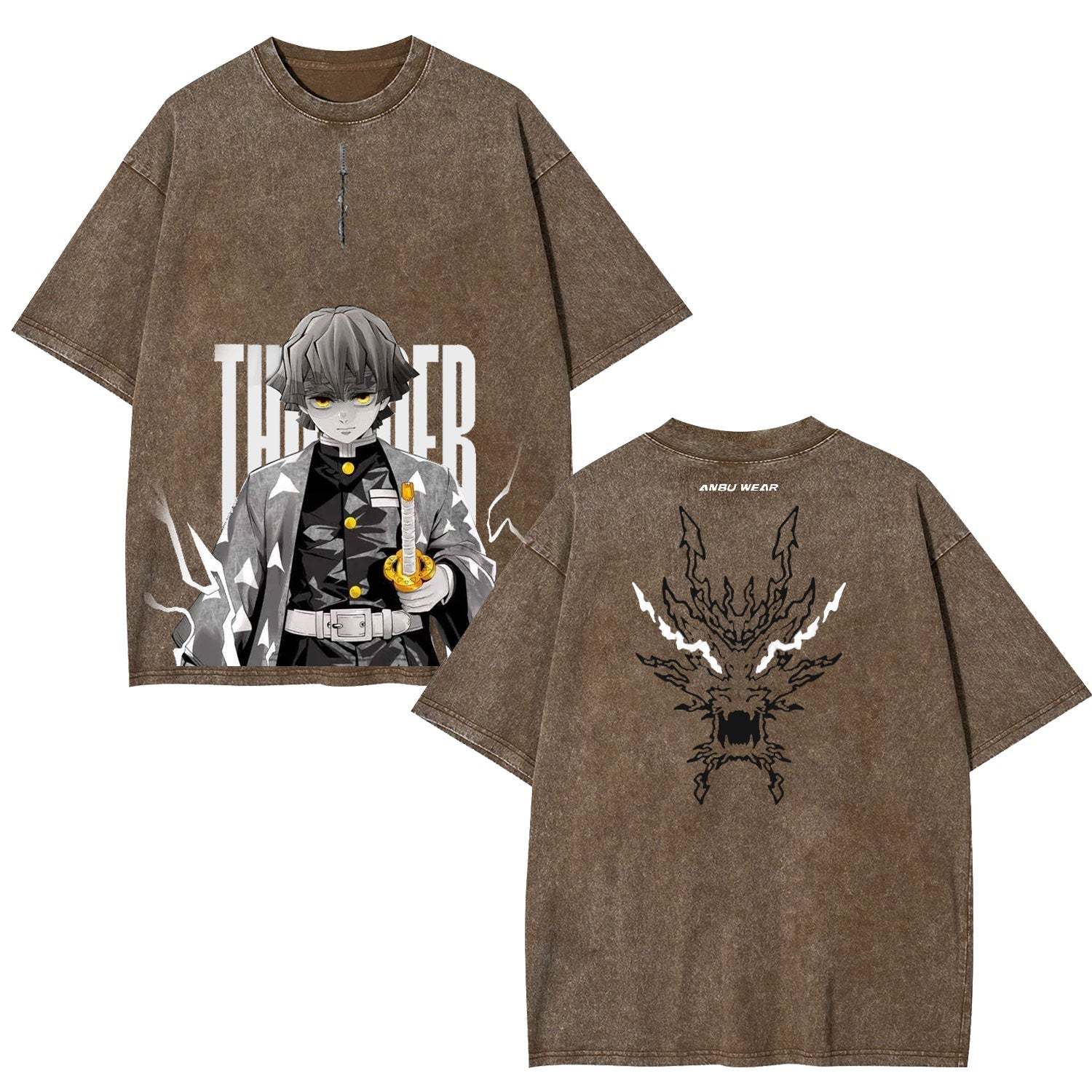 ZENITSU DEMON SLAYER UNISEX WASHED T-SHIRT-[DS]-LASPORTN