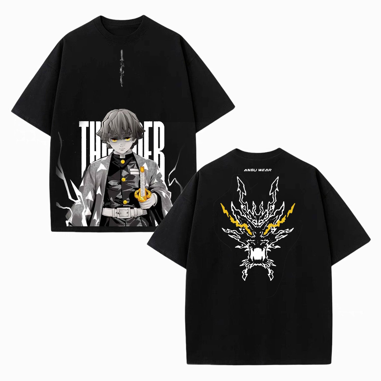 ZENITSU DEMON SLAYER UNISEX WASHED T-SHIRT-[DS]-LASPORTN