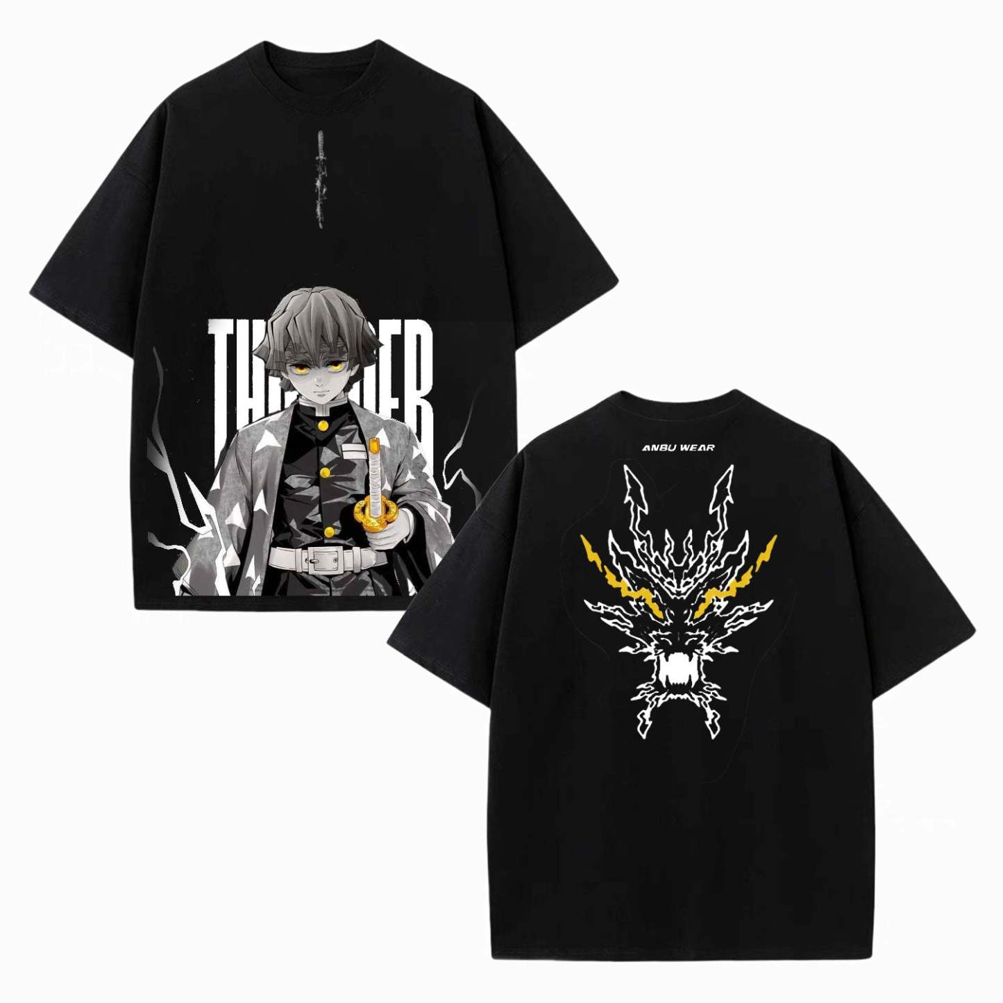 ZENITSU DEMON SLAYER UNISEX WASHED T-SHIRT-[DS]-LASPORTN