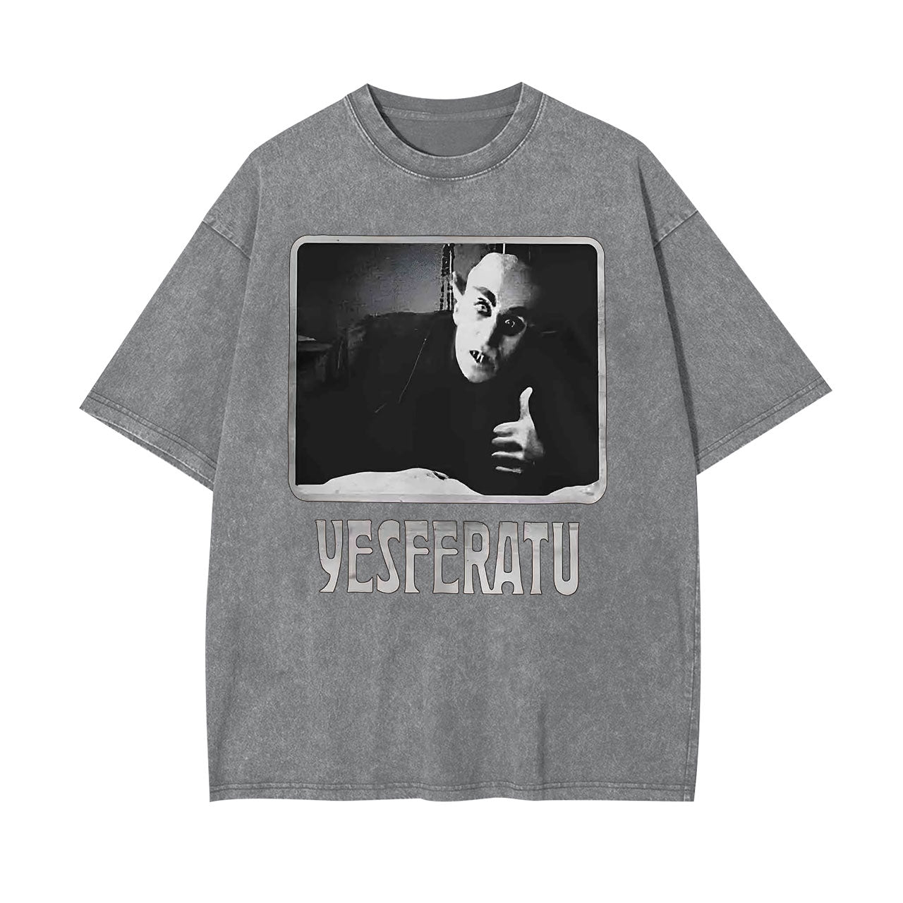 YESFERATU FUNNY HORROR RETRO WASHED T-SHIRT-LASPORTN