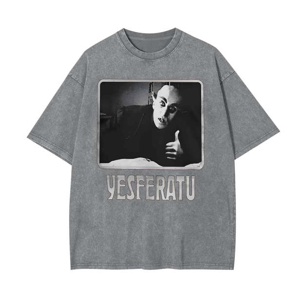 YESFERATU FUNNY HORROR RETRO WASHED T-SHIRT-LASPORTN