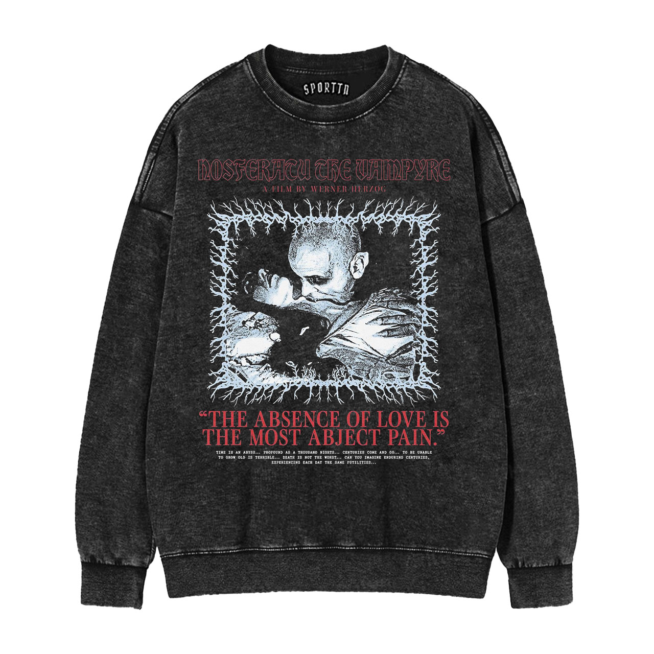Dark & Artistic! Nosferatu Classic Vampire Quote Vintage Washed T-Shirt-LASPORTN