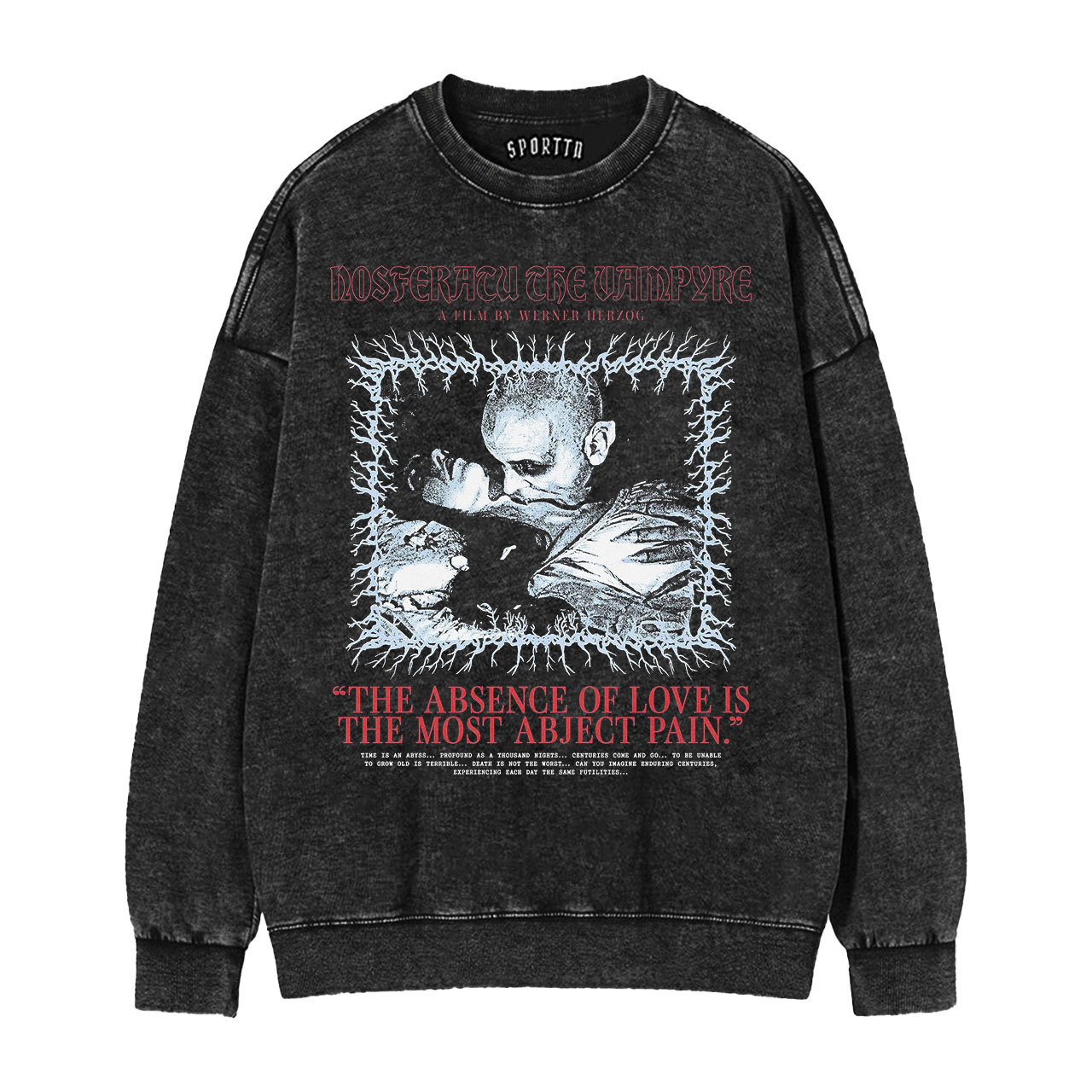 Dark & Artistic! Nosferatu Classic Vampire Quote Vintage Washed T-Shirt-LASPORTN