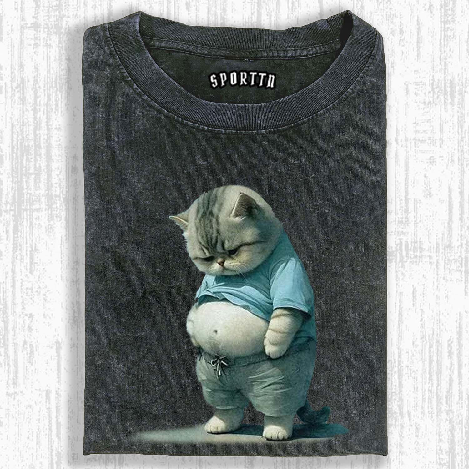 ANTHROPOMORPHIC LAZING CAT TEE-LASPORTN