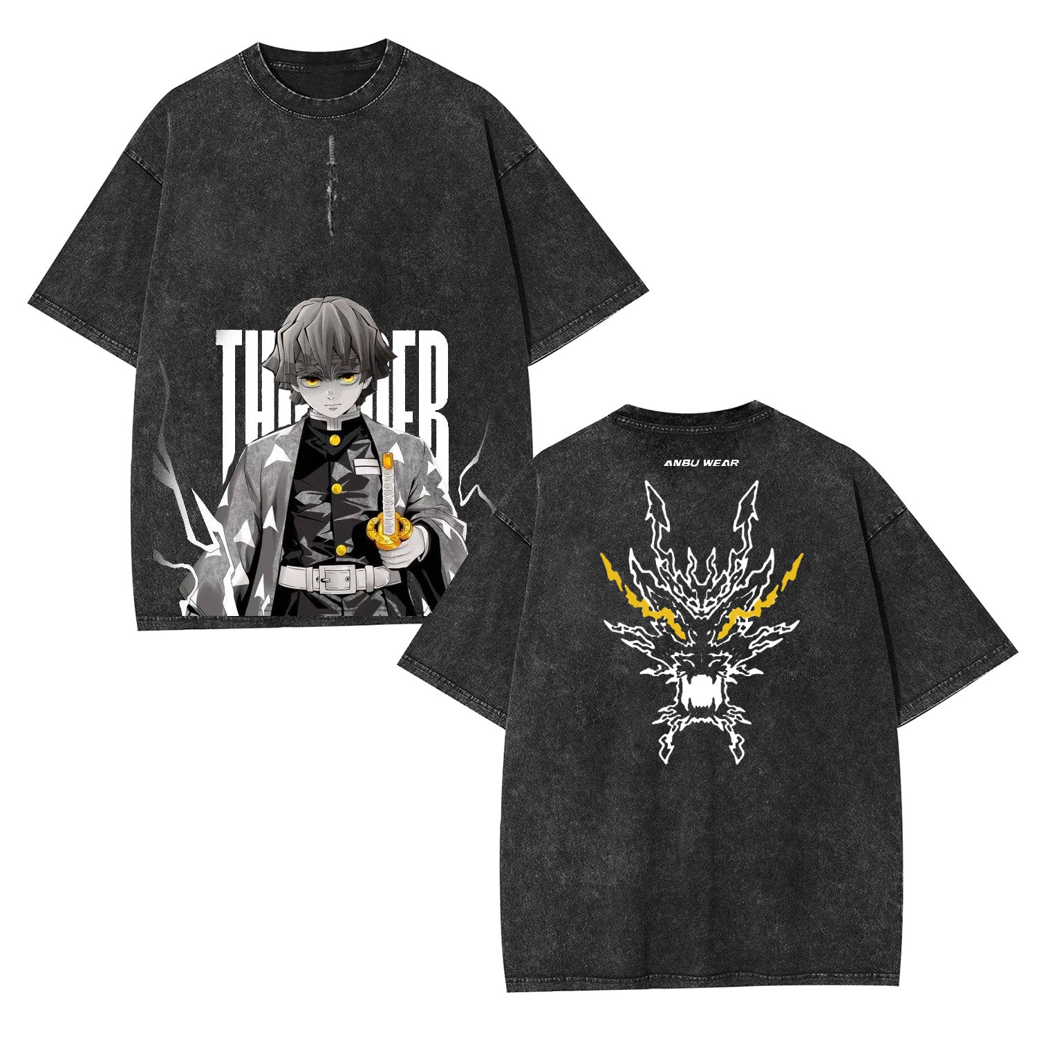 ZENITSU DEMON SLAYER UNISEX WASHED T-SHIRT-[DS]-LASPORTN