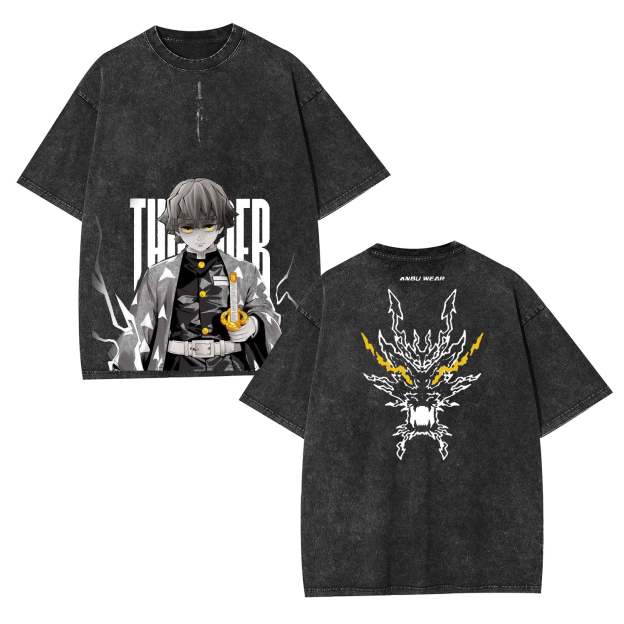 ZENITSU DEMON SLAYER UNISEX WASHED T-SHIRT-[DS]-LASPORTN