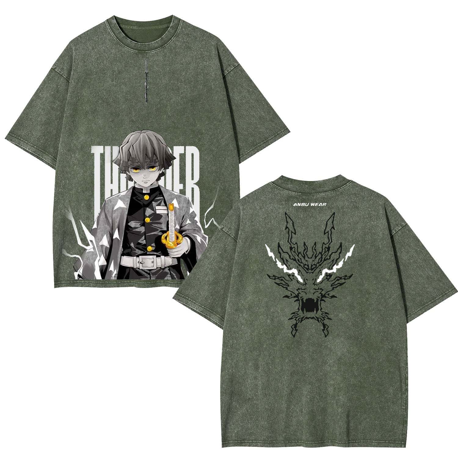 ZENITSU DEMON SLAYER UNISEX WASHED T-SHIRT-[DS]-LASPORTN