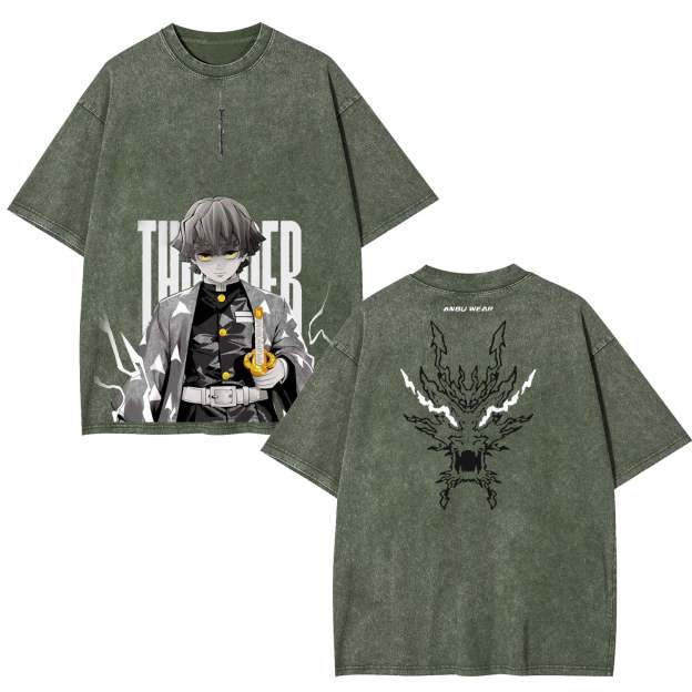 ZENITSU DEMON SLAYER UNISEX WASHED T-SHIRT-[DS]-LASPORTN