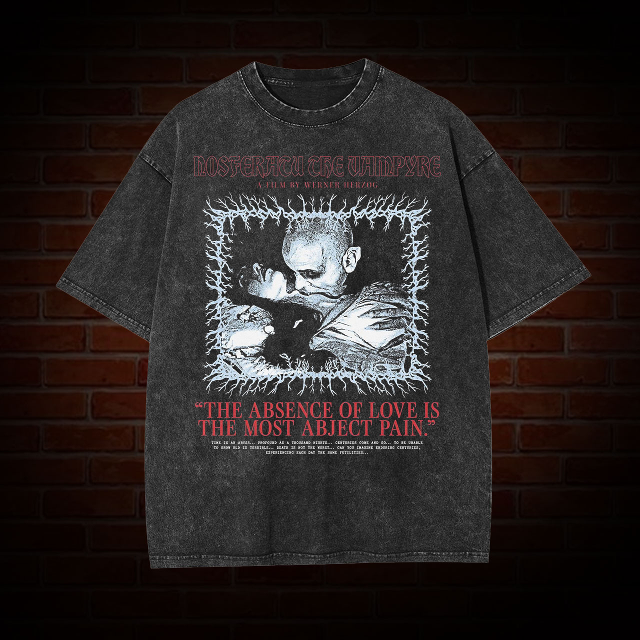 Dark & Artistic! Nosferatu Classic Vampire Quote Vintage Washed T-Shirt-LASPORTN