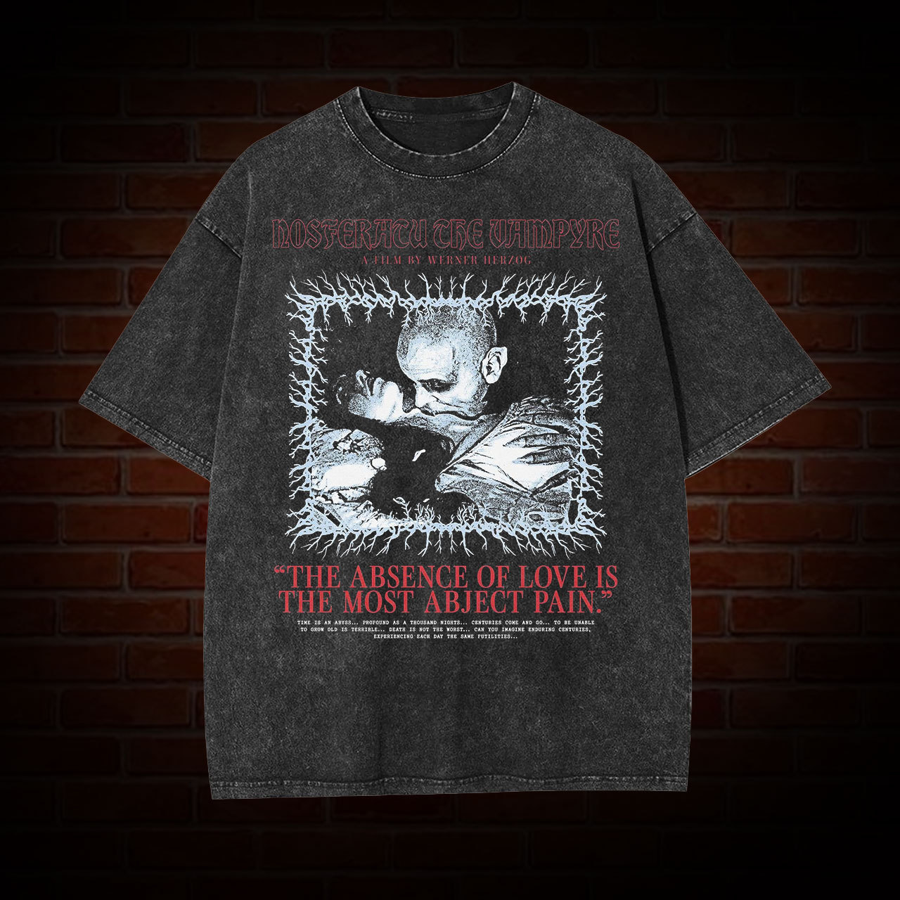 Dark & Artistic! Nosferatu Classic Vampire Quote Vintage Washed T-Shirt-LASPORTN
