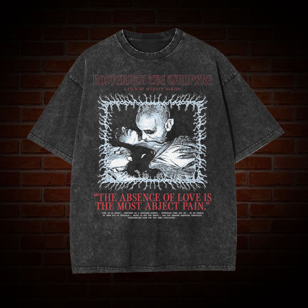 Dark & Artistic! Nosferatu Classic Vampire Quote Vintage Washed T-Shirt-LASPORTN