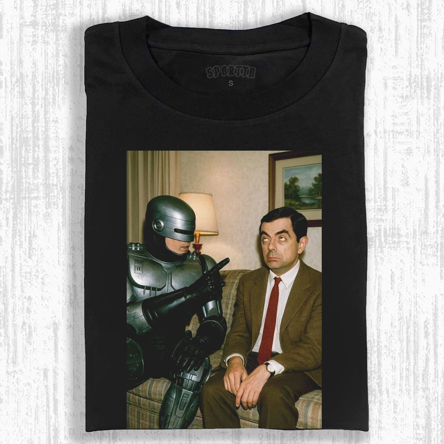 THE FANTASTIC CROSSOVER OF ROBOCOP AND MR. BEAN T-SHIRT-LASPORTN