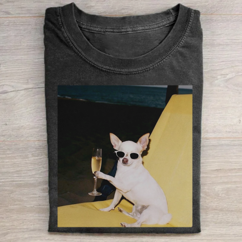 Chihuahua Drinking Champagne T-shirt