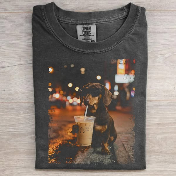 Dachshund Drinking Iced Coffee T-shirt