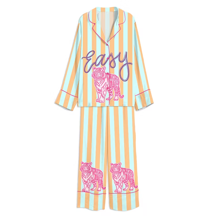 Everyday Easy Tiger Summer Bay Coastal Unisex Long Sleeve Silky Satin Pajama Set