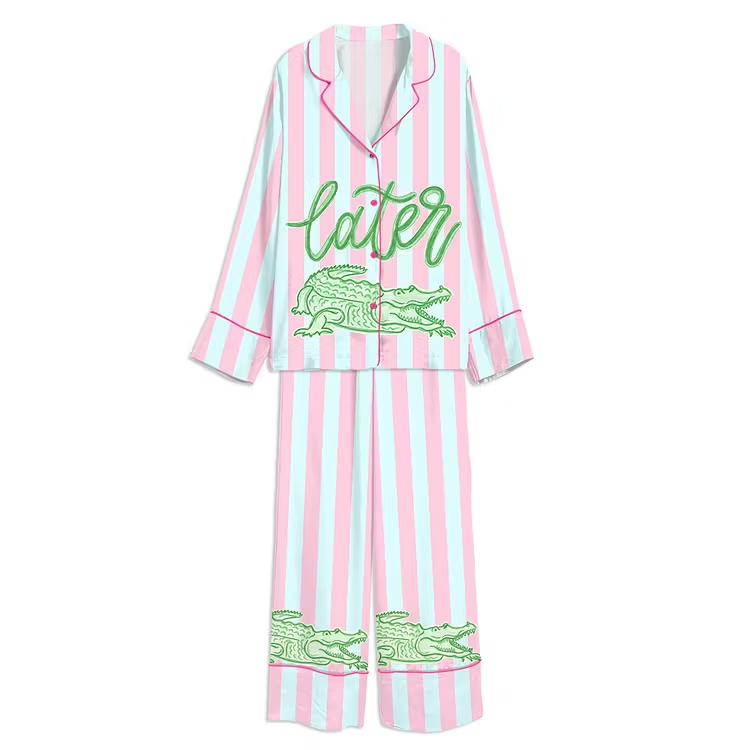 Everyday Later Gator Summer Lake Life Unisex Long Sleeve Silky Satin Pajama Set