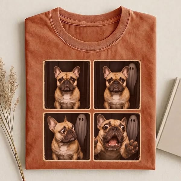 French Bulldog Ghost Photo Booth Halloween T‑shirt
