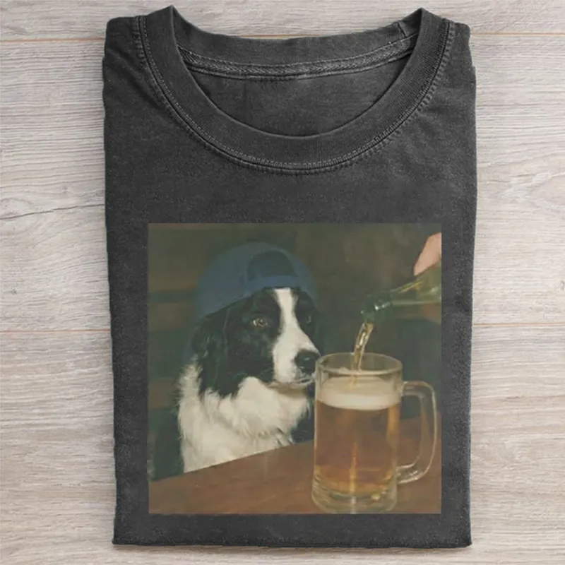 Funny Border Collie Drinking Beer T-shirt
