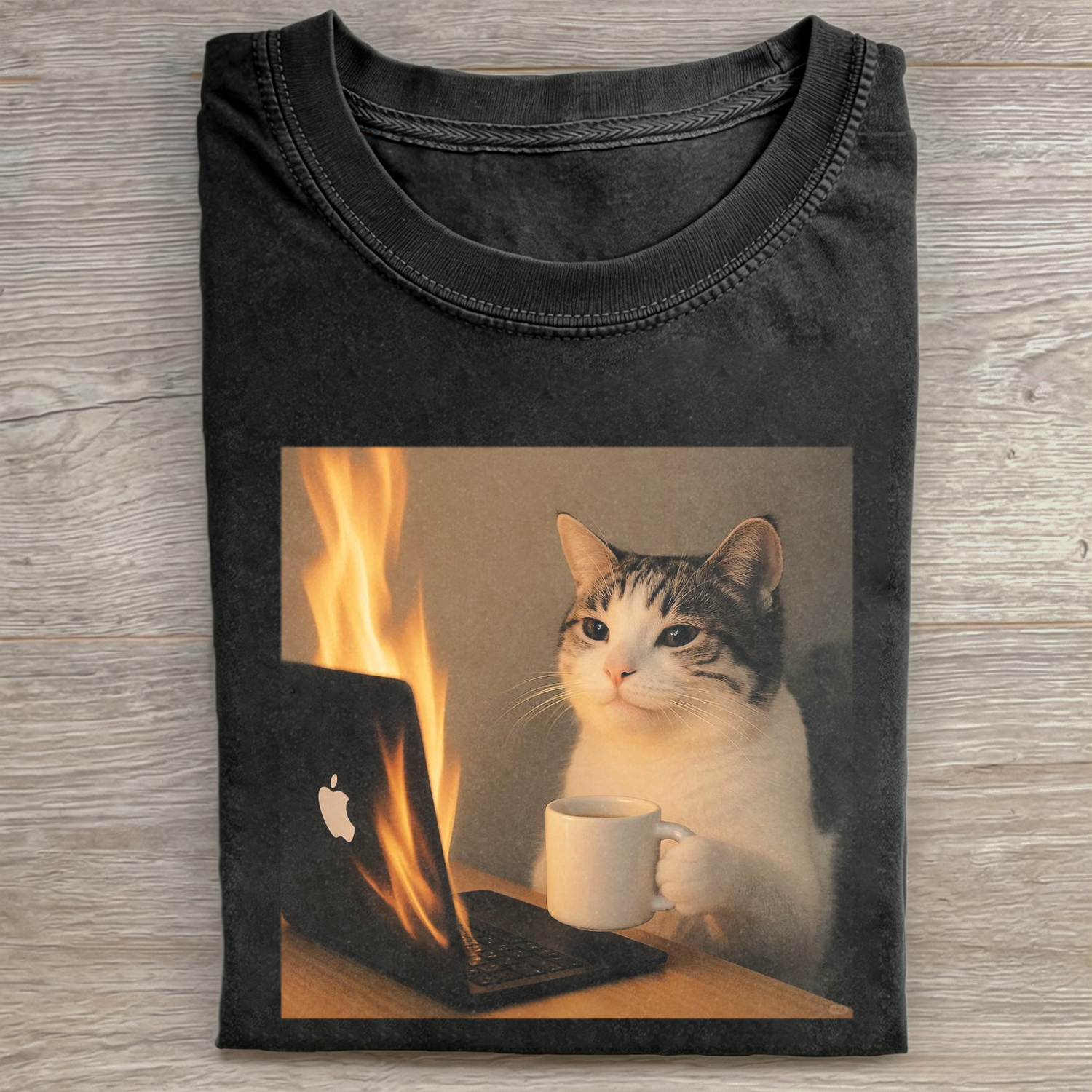 Funny Cat Drinking Coffee Meme T-shirt