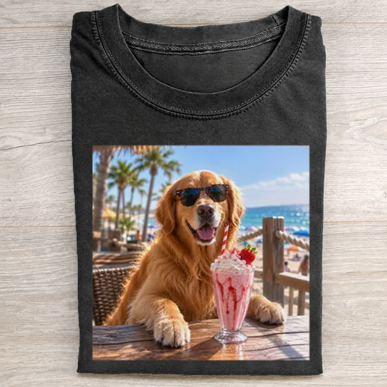 Funny Golden Retriever Drinking Milkshake T-shirt