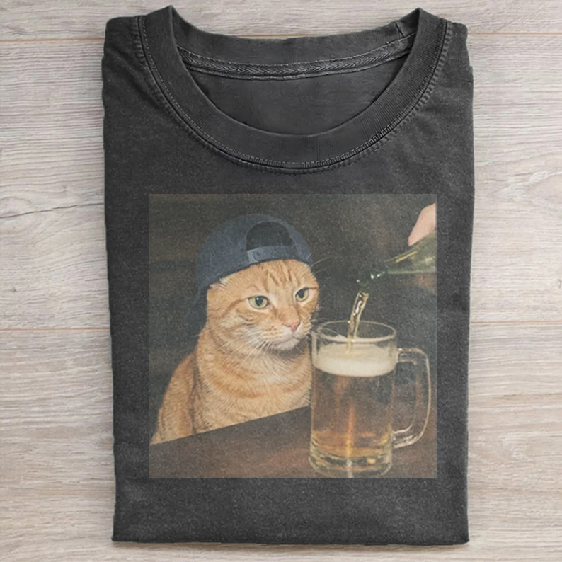 Funny Orange Cat Drinking Beer Shirt