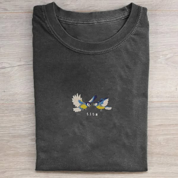 Funny Tit Birds Embroidered T-shirt
